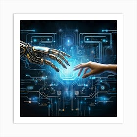 Abstract Concept Art Depicting A Fusion Of Humanity And Artificial Intelligence Where A Human Finge 2 Art Print