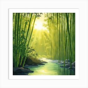 A Stream In A Bamboo Forest At Sun Rise Square Composition 415 Art Print