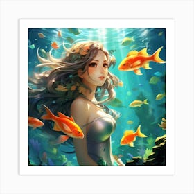 Anime Art, Mermaid and the underwater kingdom 1 Art Print