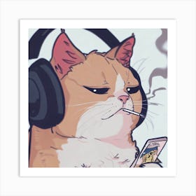 Cat Listening To Music Art Print