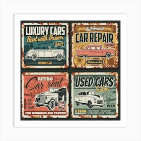 Repair garage station car service rusty plates, Vintage Car Repair Signs Art Print