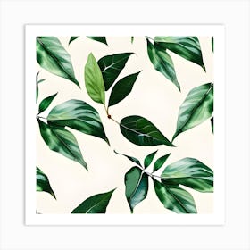 Seamless Pattern With Green Leaves 1 Art Print