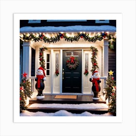 Front Porch With Christmas Decorations Art Print