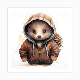 Watercolour Cartoon Echidna In A Hoodie Art Print