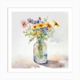 Watercolor Flowers In A Vase Art Print