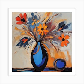 Flowers In Blue Vase Art Print