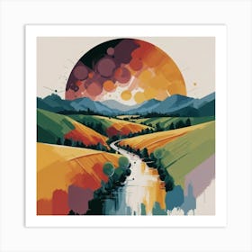 The wide, multi-colored array has circular shapes that create a picturesque landscape 5 Art Print