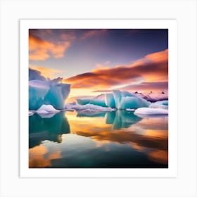 Icebergs At Sunset 12 Art Print