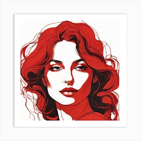 Red Hair Canvas Print - Line Art Style Woman 1 Art Print