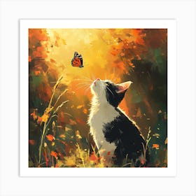 Cat Watching Butterfly Art Print