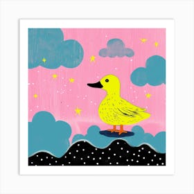 Duckling Under The Stars Linocut Style 2 Art Print