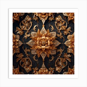 Gold Floral Wallpaper Art Print