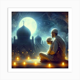 Muslim Family Prayinلمشاعر الروحانية في رمضان g Art Print