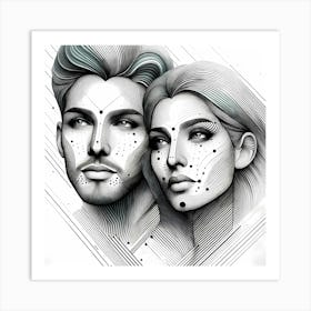 Youg Couple - Abstract Line Art Illustration 209 Art Print