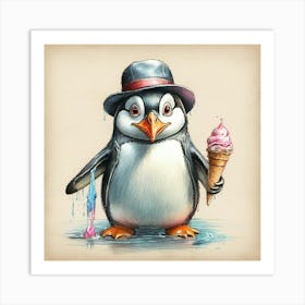 Penguin With Ice Cream Art Print