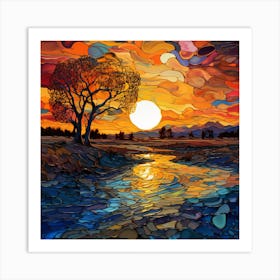 Sunset Over The River 2 Art Print