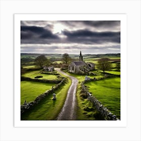 Rural Aerial Village Norman Grass Cemetery Cloudy Old Air Gravestone Mediaeval Architectu (2) Art Print