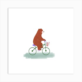 Cycling Brown Bear Square Art Print