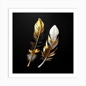 Gold And Black Feathers 1 Art Print