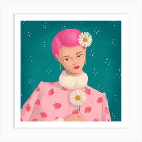 Girl With Daisy Art Print