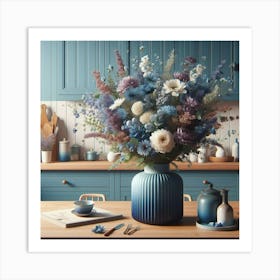 Blue Vase With Flowers Art Print