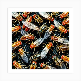 Flies On A Black Surface Art Print