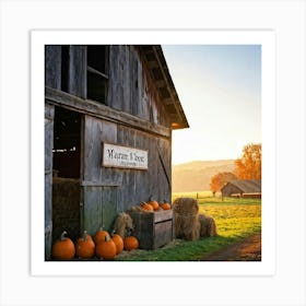 A Rustic Barn With A Weathered Wooden Sign Lean Against It Rolling Hills In The Background Transiti (1) 2 Art Print