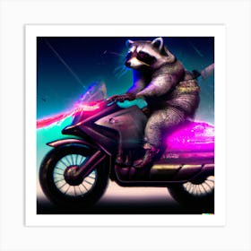 Raccoon on Motorcycle Art Print