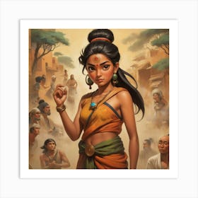 Girl In A Sari paintings art print Art Print