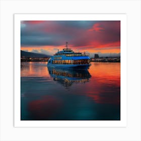 Sunset Ferry In Iceland Art Print