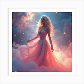 Lady Gaga In A Watercolor Dreamscape, Ethereal Lights And Abstract Forms 1 Art Print