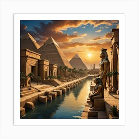 Egyptian Pyramids At Sunset Art Print