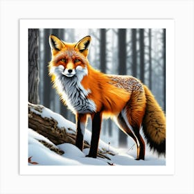 Fox In The Snow 20 Art Print