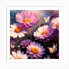 Daisies And Butterflies Art Print