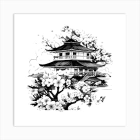 white and black cherry blossoms 3 Art Print