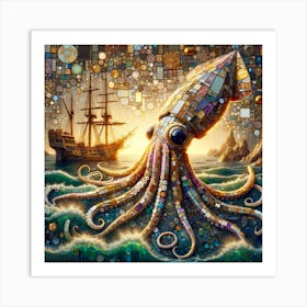 Giant Squid in the style of collage-inspired Art Print