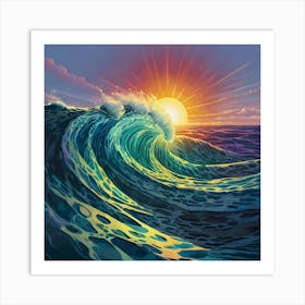 Ocean Wave At Sunset Art Print