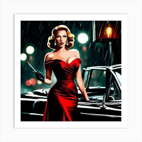 Lady In Red Dress Art Print
