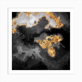 100 Nebulas in Space with Stars Abstract in Black and Gold n.028 Art Print