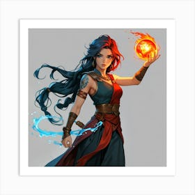 Woman Holding A Fireball The Magic of Watercolor: A Deep Dive into Undine, the Stunningly Beautiful Asian Goddess Art Print