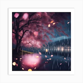 Pink Reflections of Cherry Blossom Trees Art Print