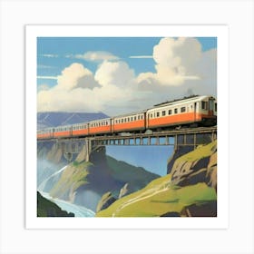 Train On A Bridge Art Print