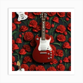Eletric Guitar with red carnation 2 Art Print