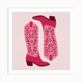 Cowgirl Boots   Hot Pink Monotone Square Art Print