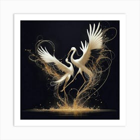 White Cranes 1 Art Print