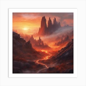 Mountain At Dawn Landscape Art Print Art Print
