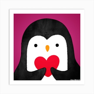 Penguin With Heart In Hands Square Art Print