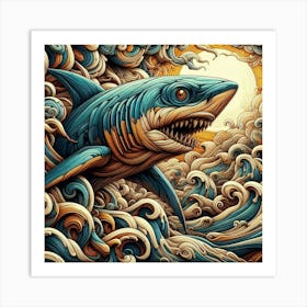 Shark Emerging from Turbulent Waves Art Print