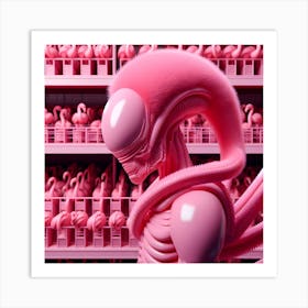 Alien And Flamingos 2 Art Print