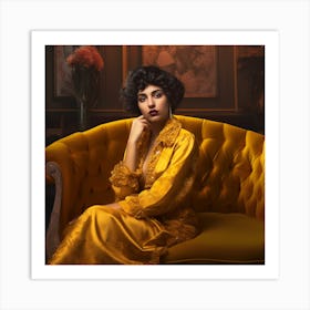 Portrait Of A Woman In Yellow Dress Art Print